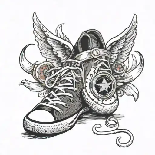 angel wing with a pacifier on it with converse chuck taylors for a baby symbolizing a miscarriage  tattoo design idea