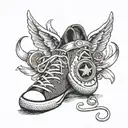 angel wing with a pacifier on it with converse chuck taylors for a baby symbolizing a miscarriage  tattoo design idea