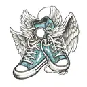 angel wing with a pacifier on it with converse chuck taylors for a baby symbolizing a miscarriage  tattoo design idea