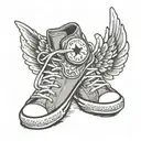 angel wing with a pacifier on it with converse chuck taylors for a baby symbolizing a miscarriage  tattoo design idea