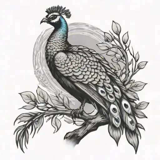   big peacock on a twig tattoo design idea