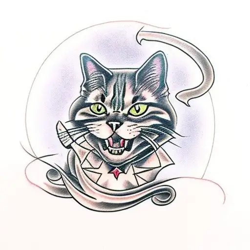 evil cat tattoo design idea