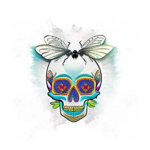 mexican skull hourglass insects map tattoo design idea