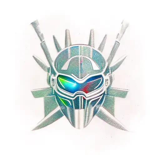 A futuristic warrior riding a BMW motorcycle through a fantasy landscape tattoo design idea