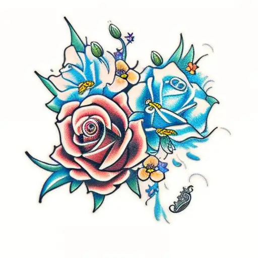 fantasy flowers and candy tattoo design idea