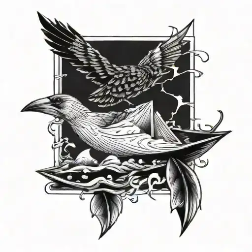 cardinal and paper boat  tattoo design idea
