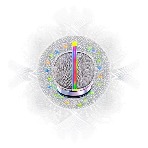 A microphone intertwined with a music note, surrounded by a wreath of diamonds tattoo design idea