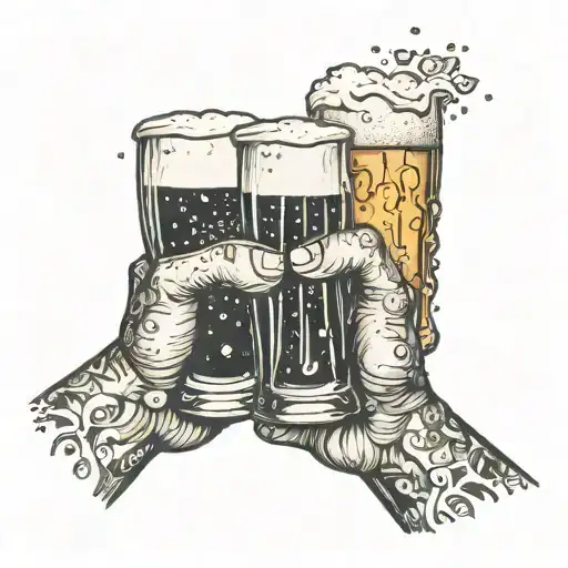 two hands toasting one with a third of a beer and the other with a beer mug tattoo design idea