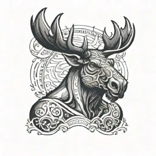 body of a pumped up man with the head of a moose Slavic mythology tattoo design idea