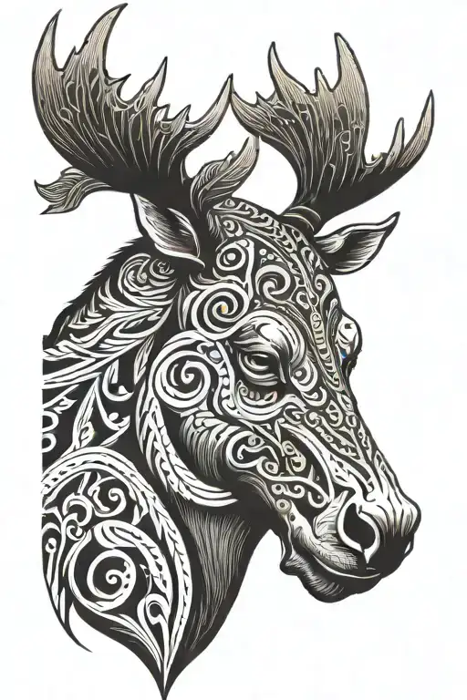 Male body with a moose head Slavic theme tattoo design idea