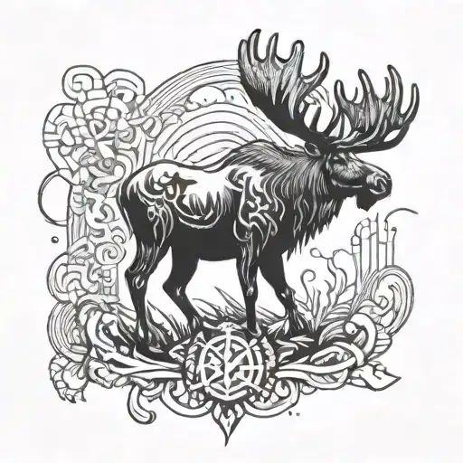 body of a man with the head of a moose Slavic mythology tattoo design idea