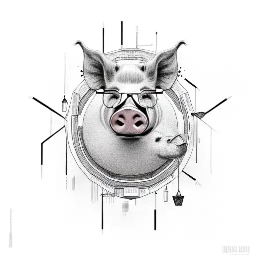 A pig face made up of intricate geometric shapes tattoo design idea