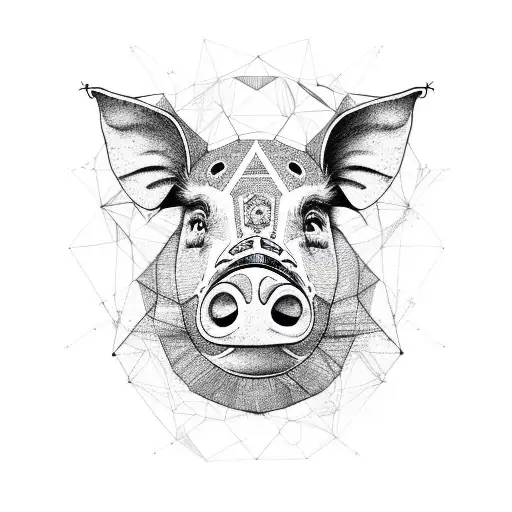 A pig face made up of intricate geometric shapes tattoo design idea