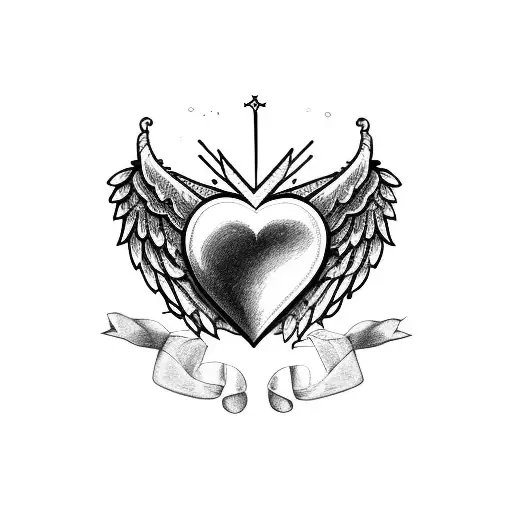 heart with angel wings and halo tattoo