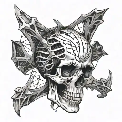 skeleton bones and broken glass tattoo design idea