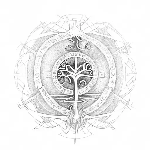 vegvisir whit a yggdrasil tree below tattoo design idea