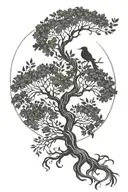 tree of life with silhouette of quetzal flying tattoo design idea