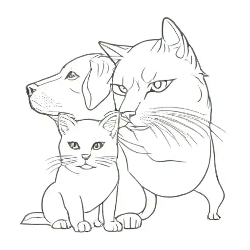 left side half labrador dog face right side half persian cat face tattoo design idea