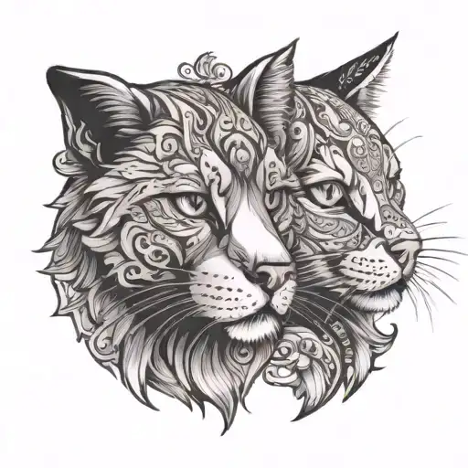 left side half labrador dog face right side half persian cat face tattoo design idea