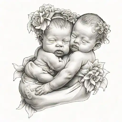 sweet twin baby girls memorial embrace  tattoo design idea