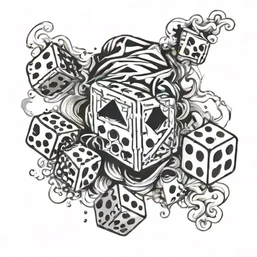 Falling dice among the smoke, a man in a mask with closed eyes tattoo design idea
