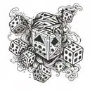 Falling dice among the smoke, a man in a mask with closed eyes tattoo design idea