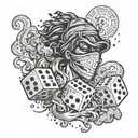 Falling dice among the smoke, a man in a mask with closed eyes tattoo design idea