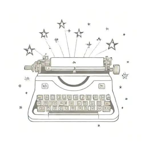 A typewriter keyboard with coffee beans instead of keys, surrounded by stars tattoo design idea
