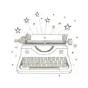 A typewriter keyboard with coffee beans instead of keys, surrounded by stars tattoo design idea