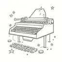 A typewriter keyboard with coffee beans instead of keys, surrounded by stars tattoo design idea