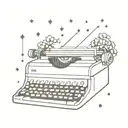 A typewriter keyboard with coffee beans instead of keys, surrounded by stars tattoo design idea