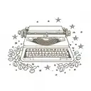 A typewriter keyboard with coffee beans instead of keys, surrounded by stars tattoo design idea