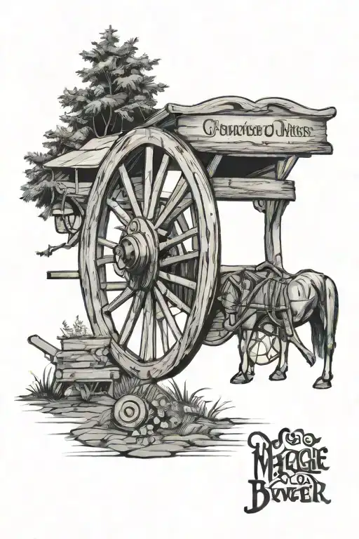 wagon wheel with the names Maggie, Charlie, and Boyer incorporated  tattoo design idea