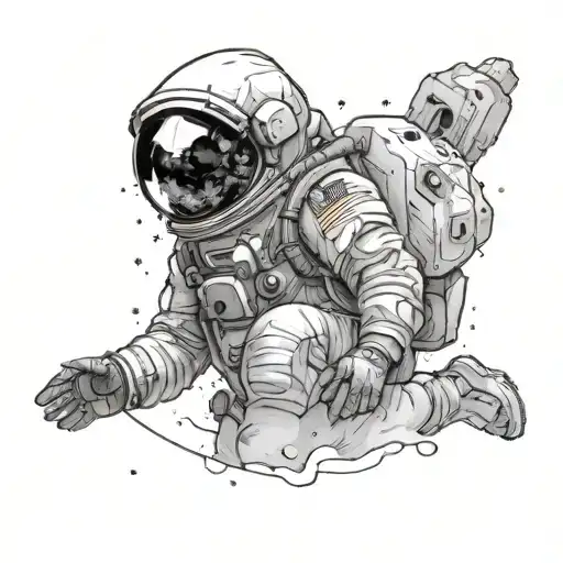 Astronaut hugging a ghost, both fading away with a galaxy in the background tattoo design idea