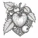 hear shape surrounded with one apple and an oak acorn tattoo design idea