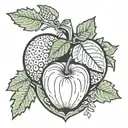 hear shape surrounded with one apple and an oak acorn tattoo design idea