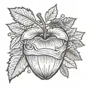 hear shape surrounded with one apple and an oak acorn tattoo design idea