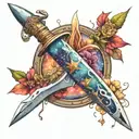 dagger filled with galaxies inside tattoo design idea
