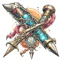 dagger filled with galaxies inside tattoo design idea