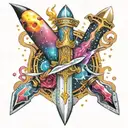 dagger filled with galaxies inside tattoo design idea