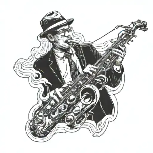 jazz musician playing a saxophone tattoo design idea