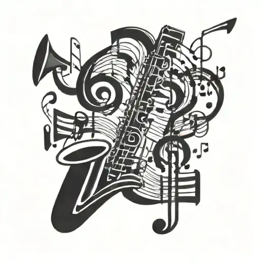 jazz music with notes floating tattoo design idea