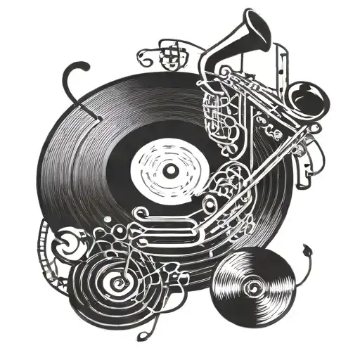 jazz with vinyl record with musical notes tattoo design idea