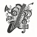jazz music with notes floating tattoo design idea