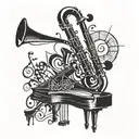 jazz music with notes floating tattoo design idea