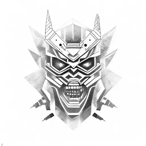 Oni mask, style cyberpunk, front tattoo design idea