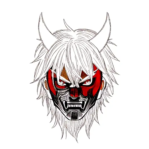 Oni mask, style cyberpunk, front tattoo design idea