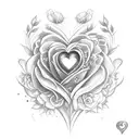 Flowers out of heart with initials tattoo design idea