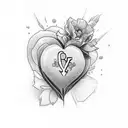 Flowers out of heart with initials tattoo design idea