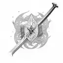 medieval sword written REVENGE tattoo design idea